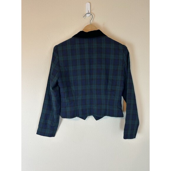 Talbots 8 Petite Plaid Blazer Jacket Velvet Collar Trim Button Cropped Vintage - Picture 3 of 3